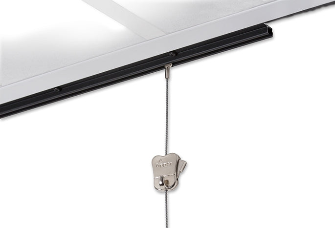 STAS u-rail + installation kit easily fits suspended ceilings for versatile displays.