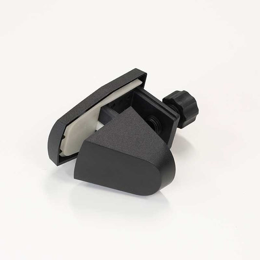 STAS desk clamp secures plexiglass screens for safe workspaces, fits 16-34mm surfaces.