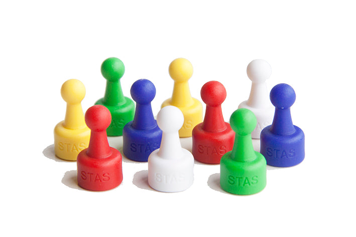 STAS coloured magnet set contains 10mm x 10mm neodymium magnets.