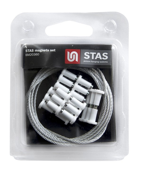 STAS magnet set - steel cable 150 cm with cobra, 10 white neodymium magnets