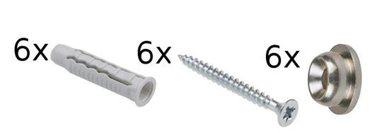 STAS cliprail pro - max installation kit includes 6 clips, screws, and plugs for secure picture hanging.
