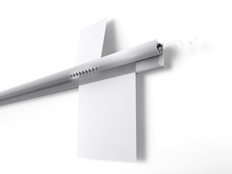 STAS paperrail uses glass marbles to hold paper firmly.